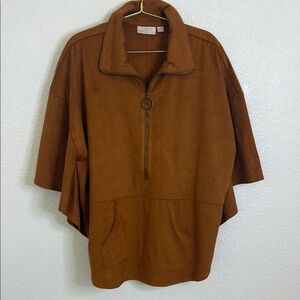 Shade Brown Quarter-Zip dolman Poncho- Size large